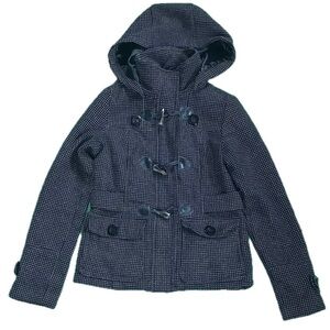 Black Pink Polka Dot Tweed Jacket Coat Small Toggle Button Twee Whimsigoth